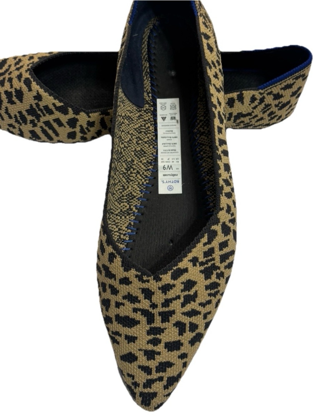 Rothy’s The Point Leopard Print Flats Women’s Size 9 Blue Trim Pointed Toe 🐆✨ - Picture 7 of 15